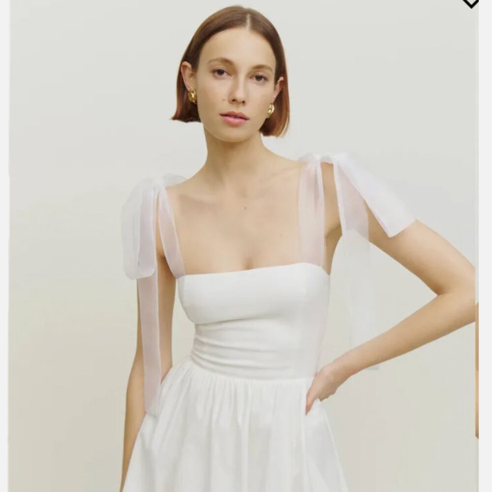 Reformation White Mini Dress with Sheer Tie Straps